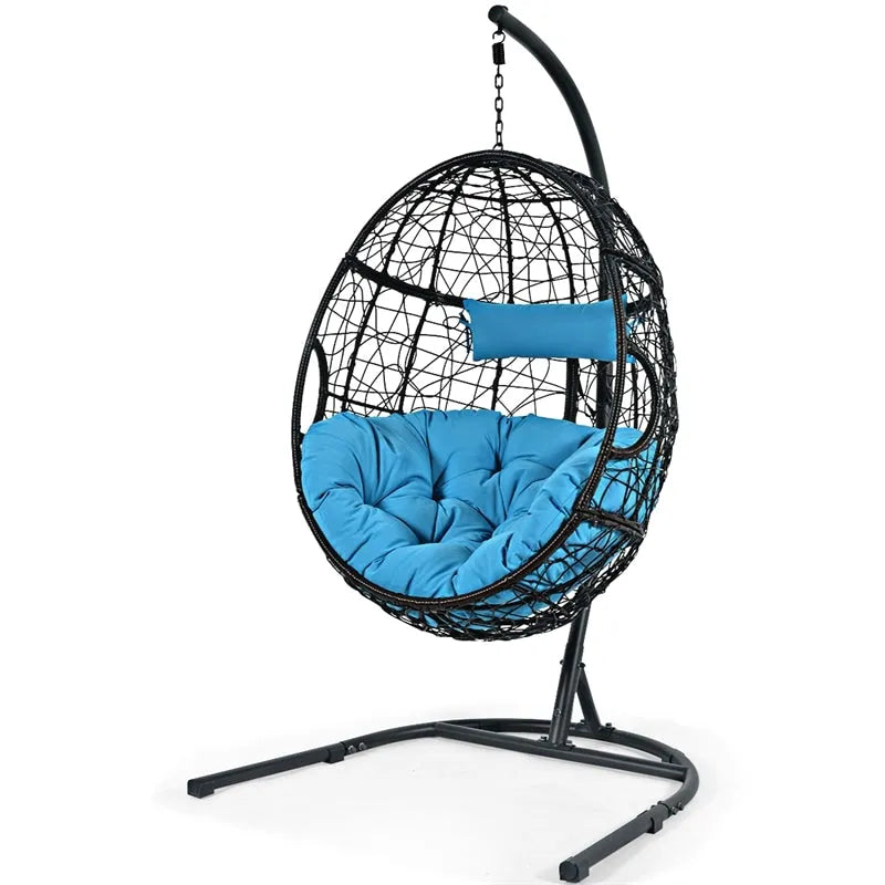 Outdoor Hanging Egg Chair Swing Hammock Chair Set with Stand & Cushion