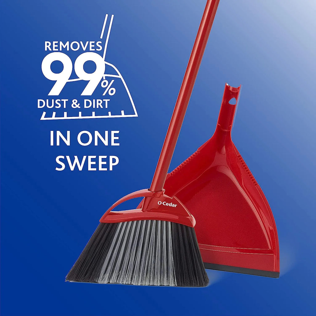 O-Cedar Pet Pro Broom & Step-On Dustpan PowerCorner, Red