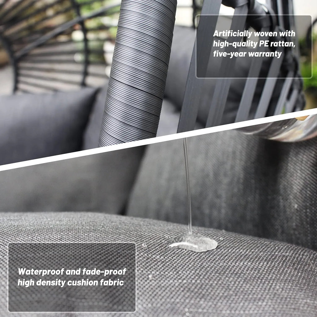 JOYBASE Hanging Egg Chair with Stand, Outdoor Wicker Rattan Egg Swing Chair with Stand and Cushion for Indoor Outdoor Bedroom Patio Garden (Grey/Black)