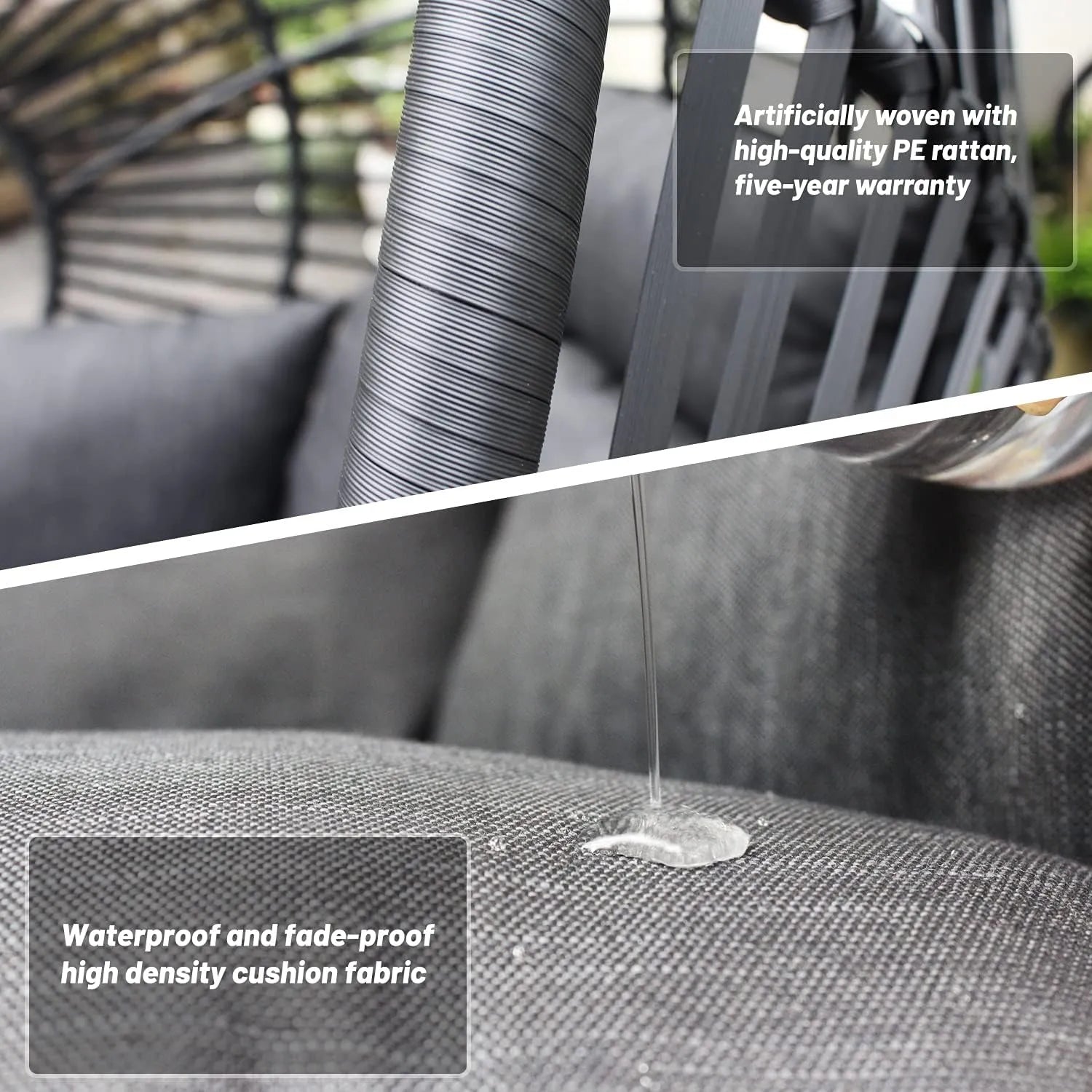 JOYBASE Hanging Egg Chair with Stand, Outdoor Wicker Rattan Egg Swing Chair with Stand and Cushion for Indoor Outdoor Bedroom Patio Garden (Grey/Black)