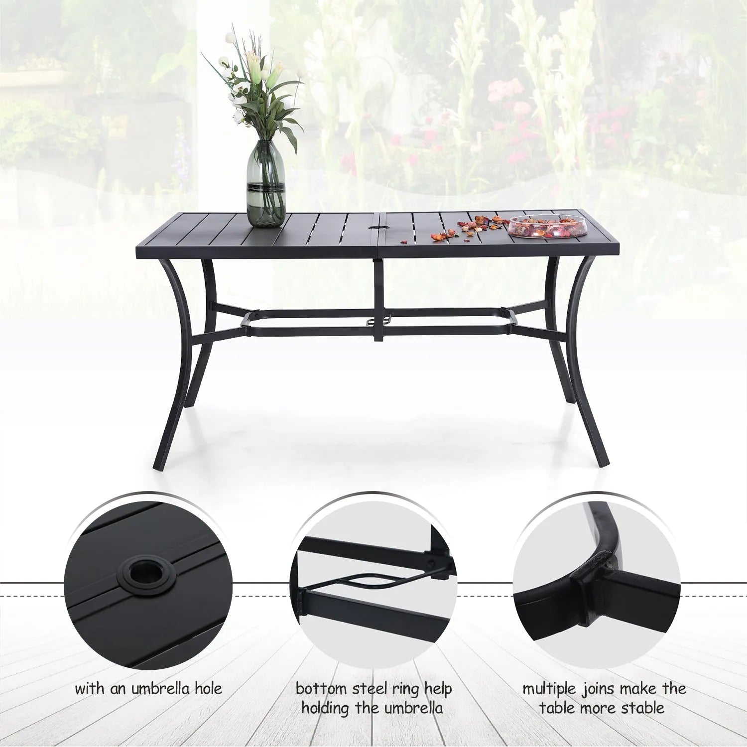 7-Piece Patio Dining Set With 6 Cushioned Steel & Rattan Chairs and Rectangle Table