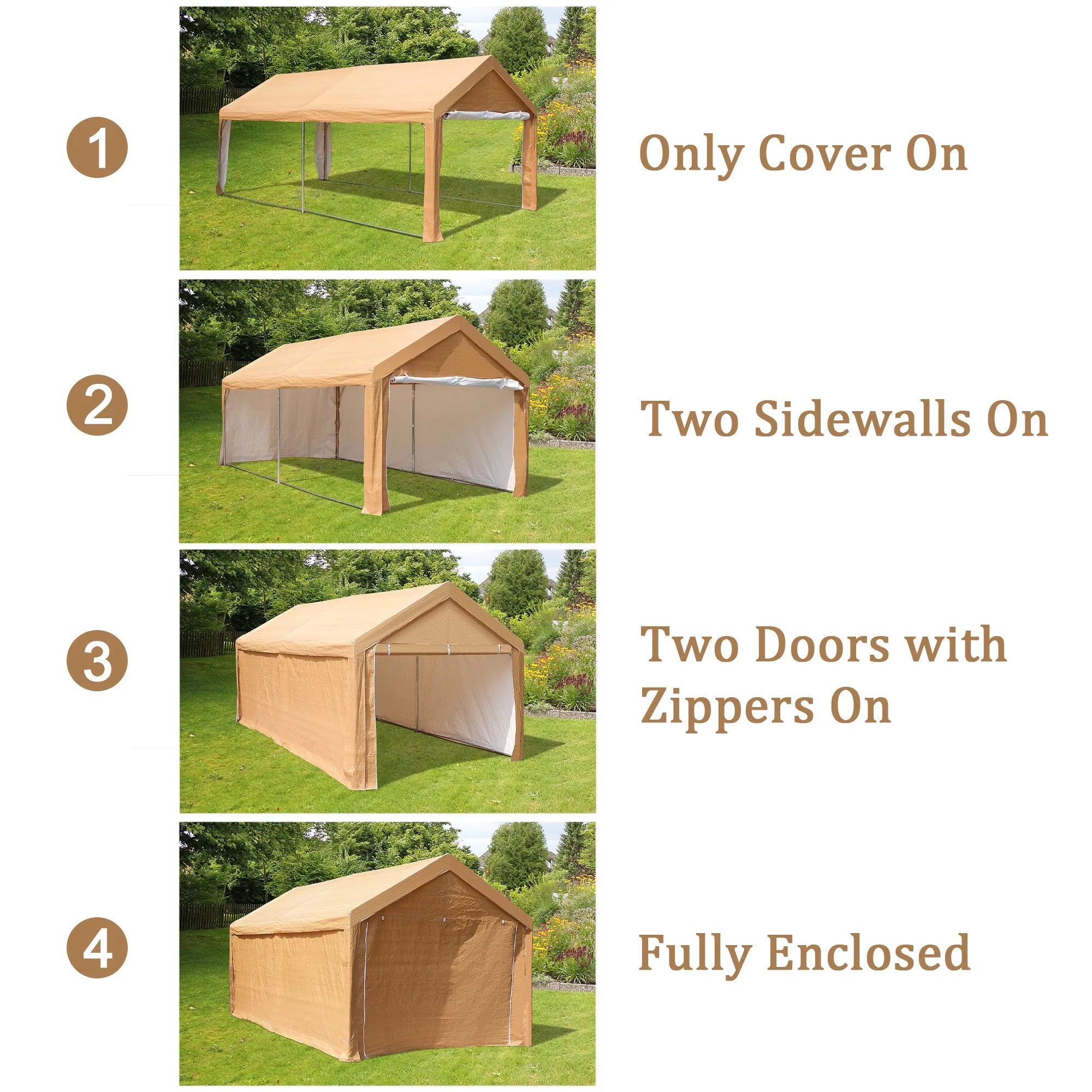 10x20 ft Heavy Duty Carport Canopy Instant Garage with Removable Sidewalls and Doors