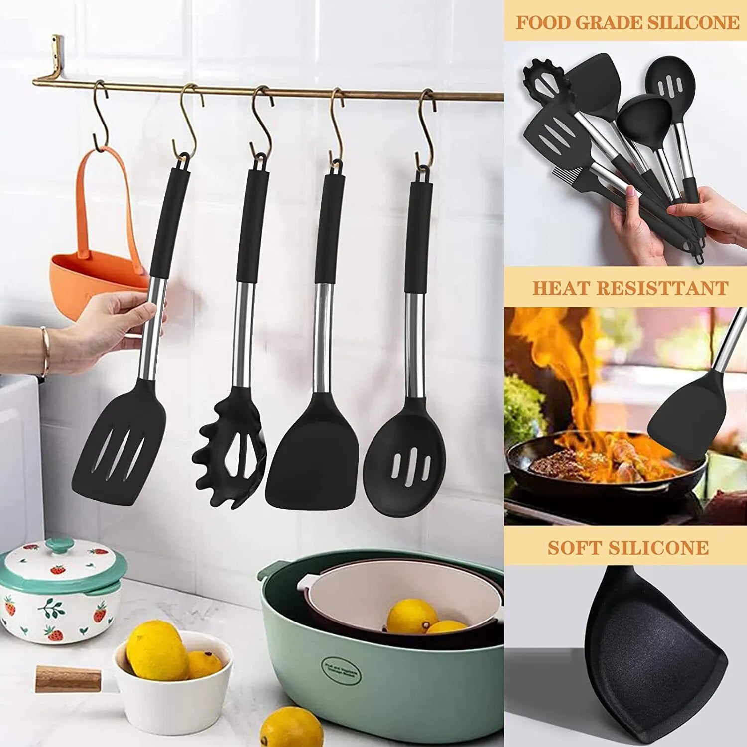 Silicone cooking tool set, chef 43 pieces heat-resistant kitchen tools