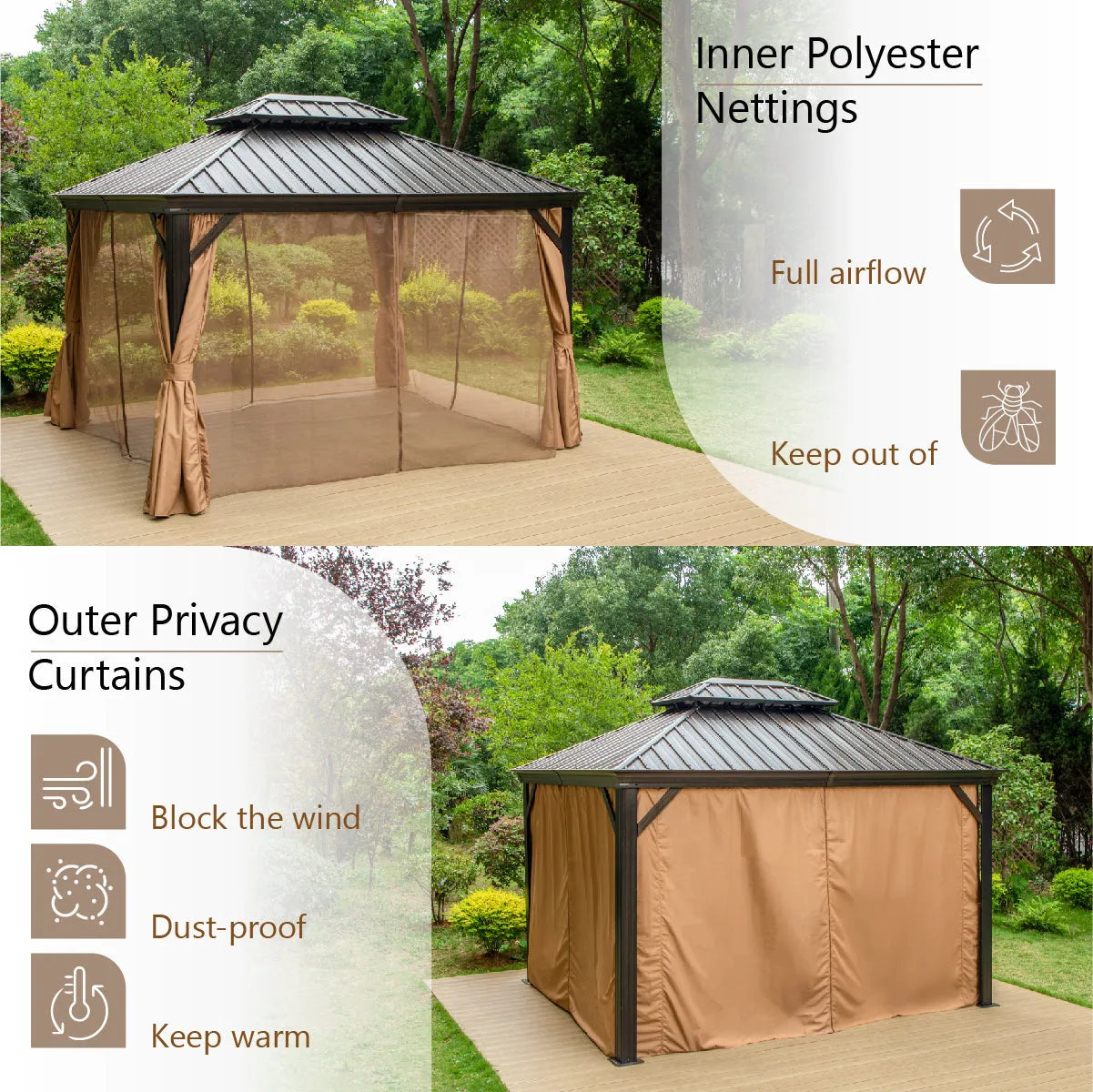 Outdoor Hardtop Gazebo Double Roof Canopy