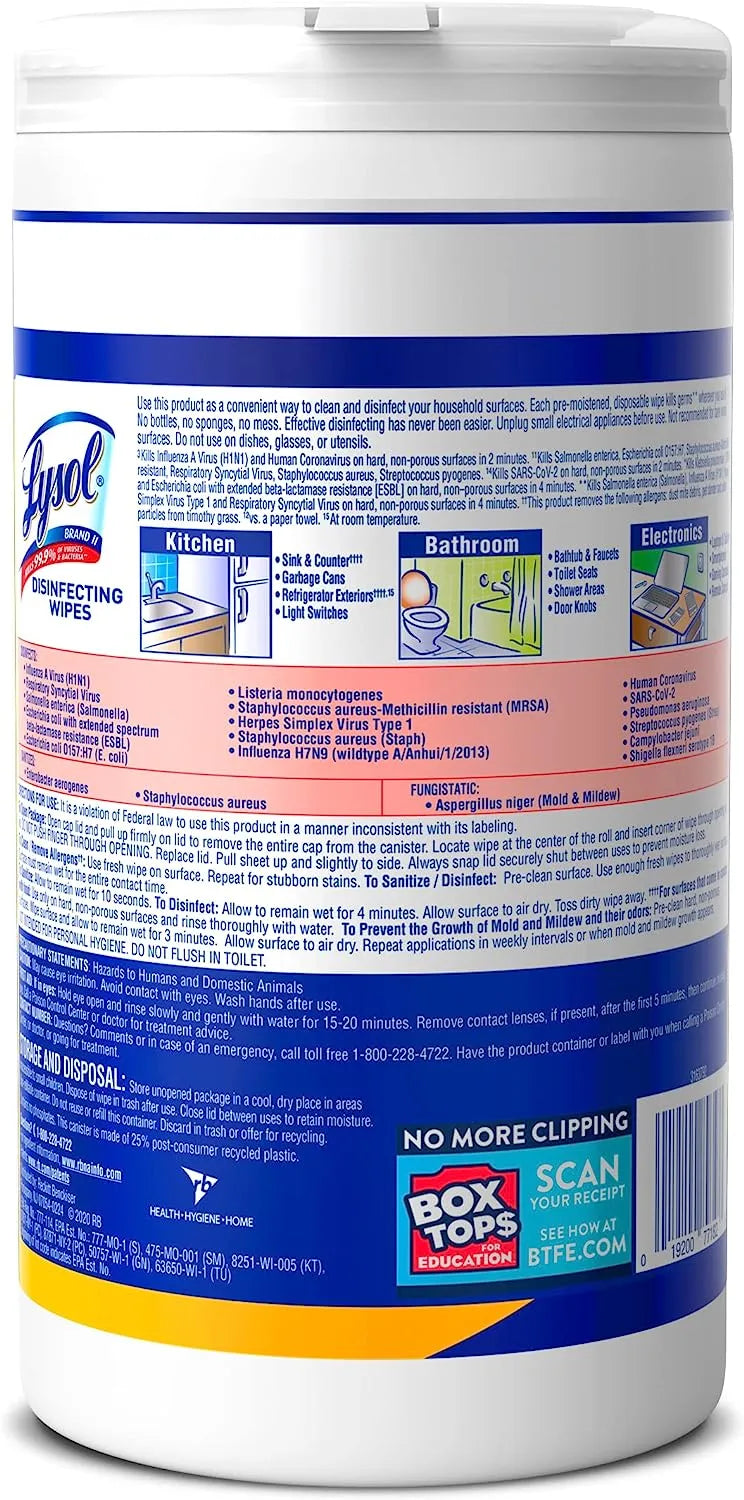 Disinfectant Wipes, Multi-Surface Antibacterial Cleaning Wipes, For Disinfecting and Cleaning, Lemon and Lime Blossom, 80 Count (Pack of 4)