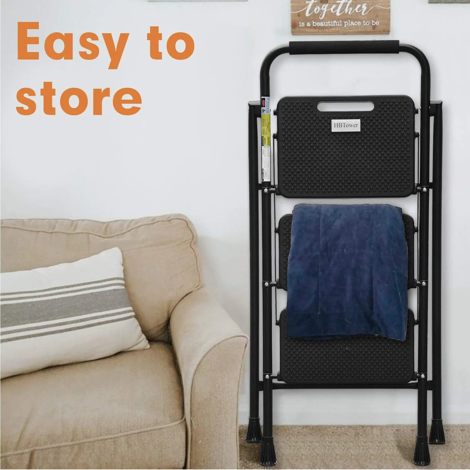 3 Step Ladder, Folding Step Stool with Wide Anti-Slip Pedal, 500lbs Sturdy Steel Ladder, Convenient Handgrip, Lightweight, Portable Steel Step Stool, Black