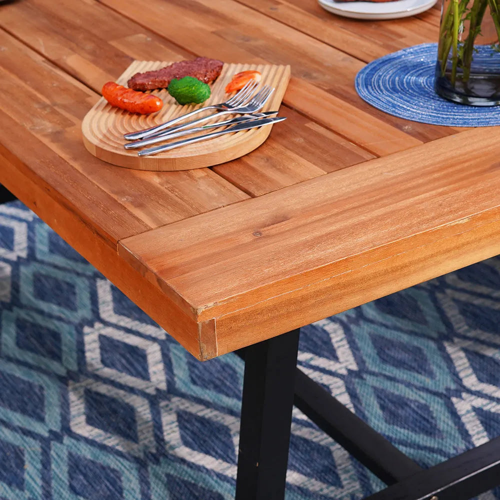 Patio Modern Acacia Wood Dining Set Outdoor Bench Picnic Table