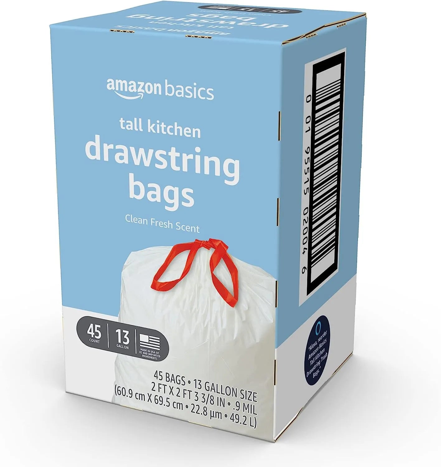 Amazon Basics Tall Kitchen Drawstring Trash Bags, 13 Gallon, Unscented, 120 Count (Previously Solimo)