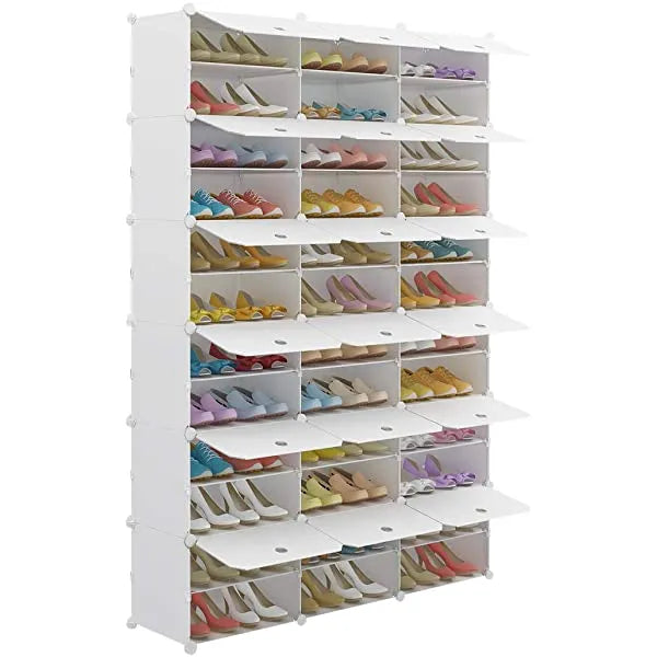 KOUSI Portable Shoe Rack Organizer 24 Pair Tower Shelf Storage Cabinet Stand Expandable for Heels, Boots, Slippers, 6 Tier White 32"x12"x36"