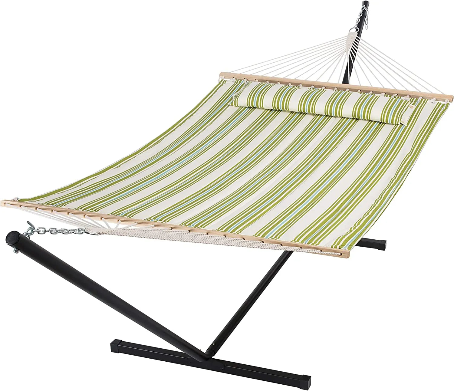 55 Inch Extra Large Double Hammock with Stand, 475lbs Capacity, Outdoor Portable Hammock with Hardwood Spreader Bar, Extra Large Pillow