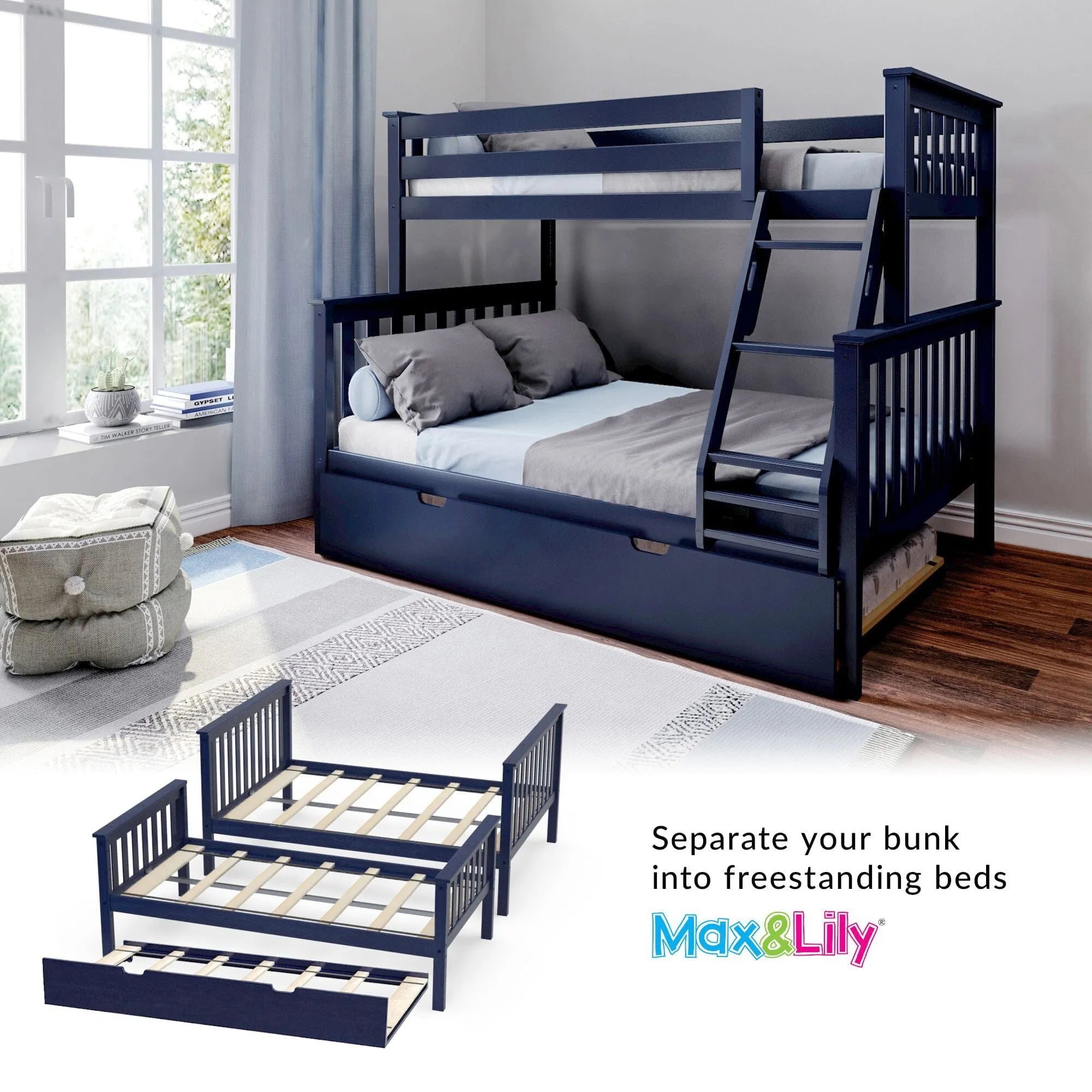 🎄Store Closing Sale💖Kids Solid Wood Twin-Over-Full Bunk Bed + Trundle Bed