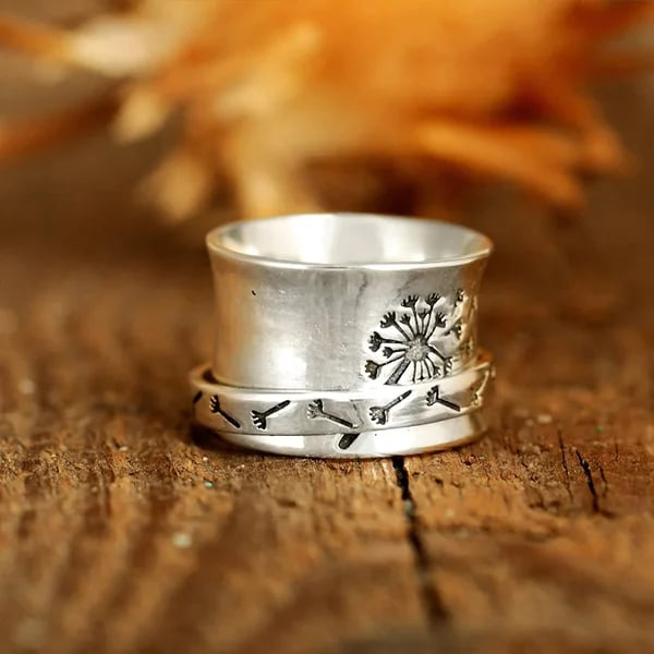 🔥48% OFF🎁Dandelion Flower Spinner Silver Ring