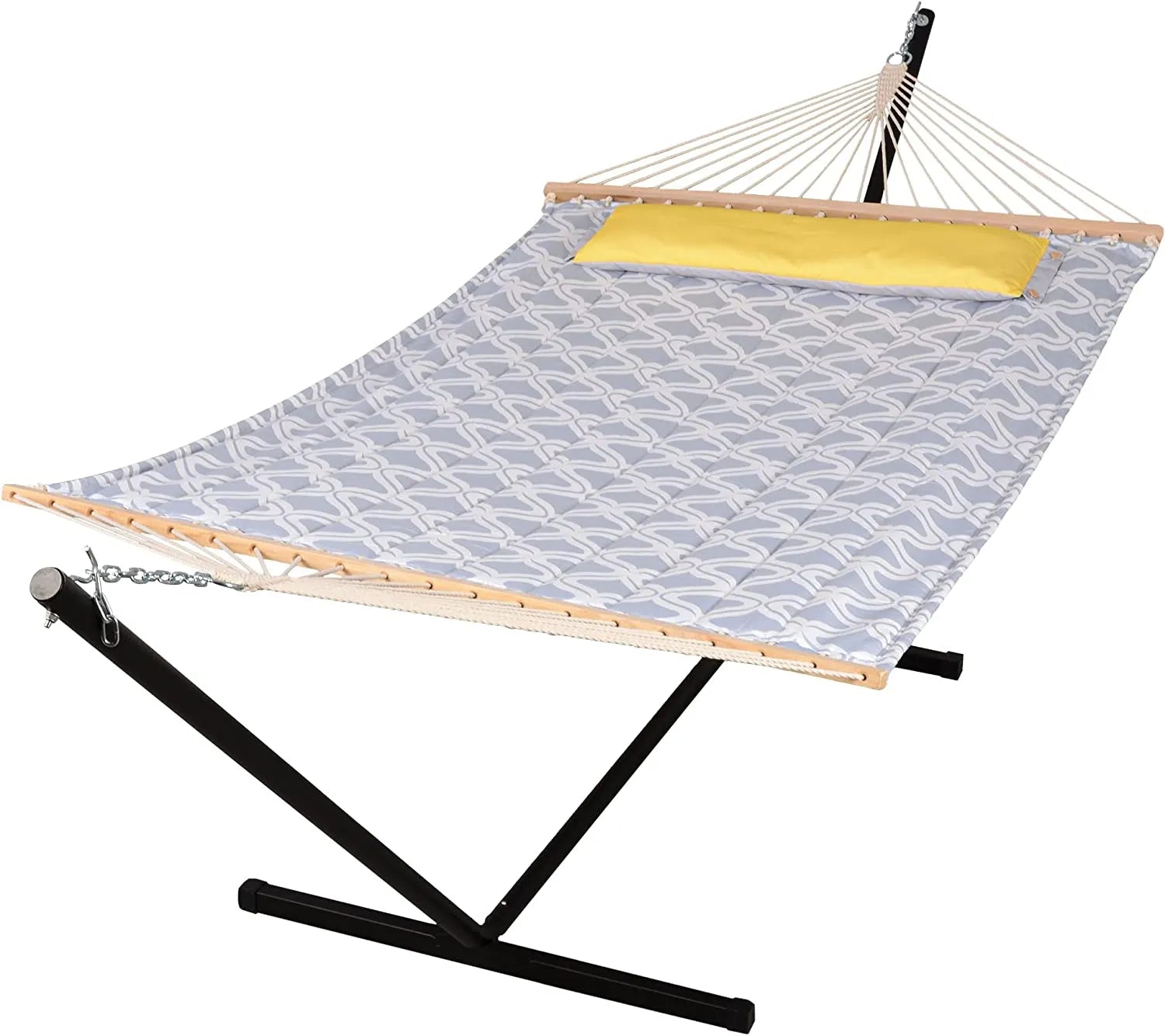 55 Inch Extra Large Double Hammock with Stand, 475lbs Capacity, Outdoor Portable Hammock with Hardwood Spreader Bar, Extra Large Pillow