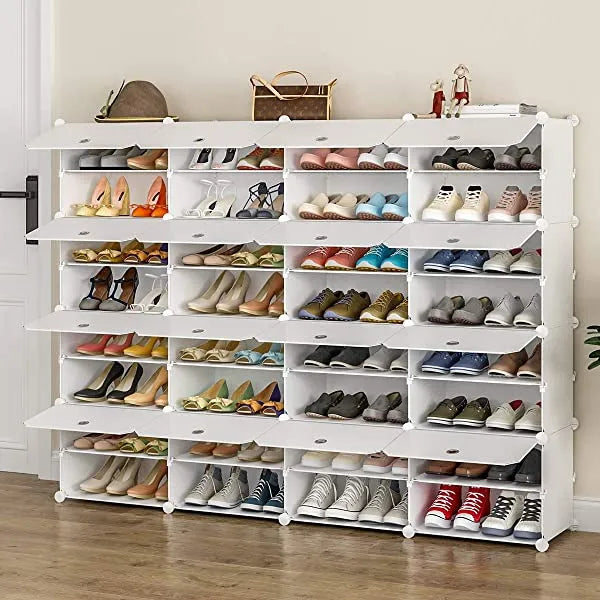 KOUSI Portable Shoe Rack Organizer 24 Pair Tower Shelf Storage Cabinet Stand Expandable for Heels, Boots, Slippers, 6 Tier White 32"x12"x36"