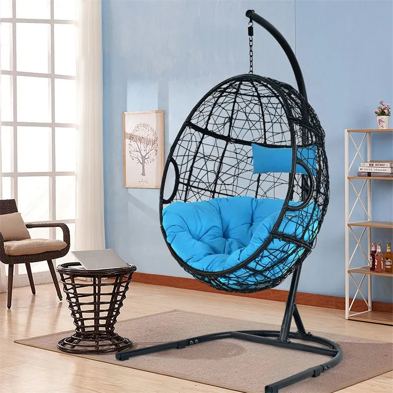Outdoor Hanging Egg Chair Swing Hammock Chair Set with Stand & Cushion