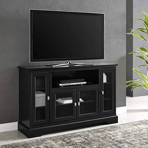 Walker Edison Concord Classic Glass Door Storage TV Console for TVs up to 80 Inches, 70 Inch, Espresso Brown Espresso Brown 70 Inch Tall TV Stand