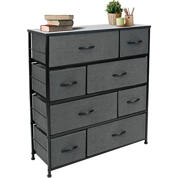 Sorbus Dresser with 8 Drawers - Furniture Storage Chest Tower Unit for Bedroom, Hallway, Closet, Office Organization - Steel Frame, Wood Top, Easy Pull Fabric Bins (Black)