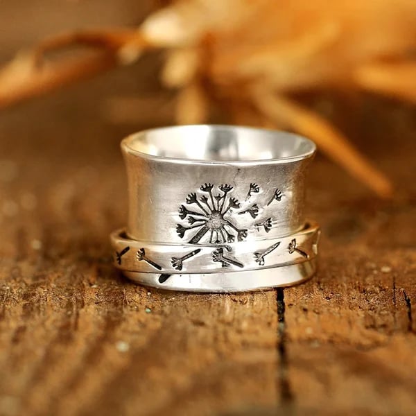 🔥48% OFF🎁Dandelion Flower Spinner Silver Ring