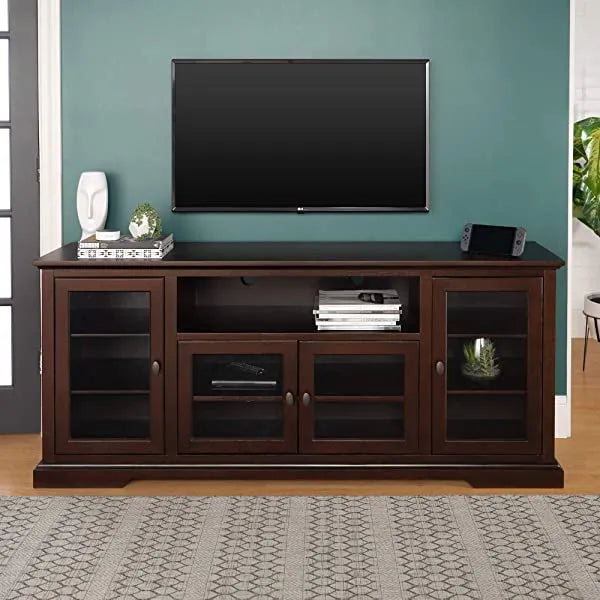 Walker Edison Concord Classic Glass Door Storage TV Console for TVs up to 80 Inches, 70 Inch, Espresso Brown Espresso Brown 70 Inch Tall TV Stand