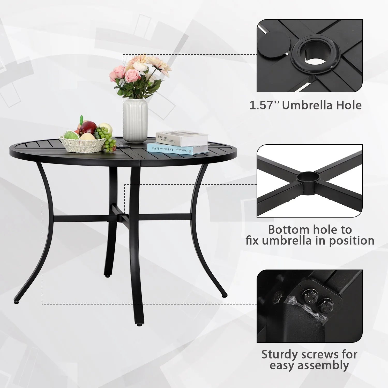 5-Piece Outdoor Dining Set 4 Swivel Steel Chairs and Square Table