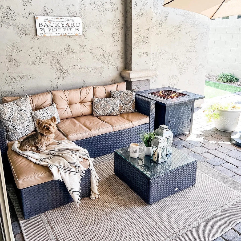 3-Piece Patio L-Shaped Rattan Sectional Sofa Set With Cushions