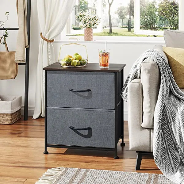 WLIVE Nightstand with 2 Fabric Drawers, Bedside Furniture & End Table Dresser for Bedroom, Living Room, Steel Frame, Wood Top, Easy Pull Handle Charcoal Gray