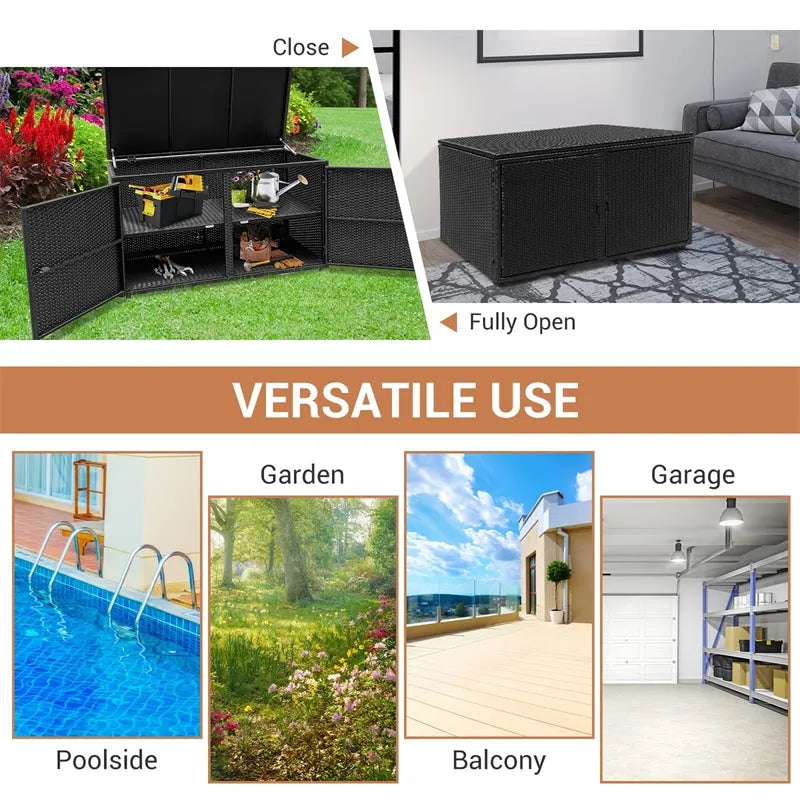 88 Gallon Rattan Outdoor Deck Storage Box Patio Container