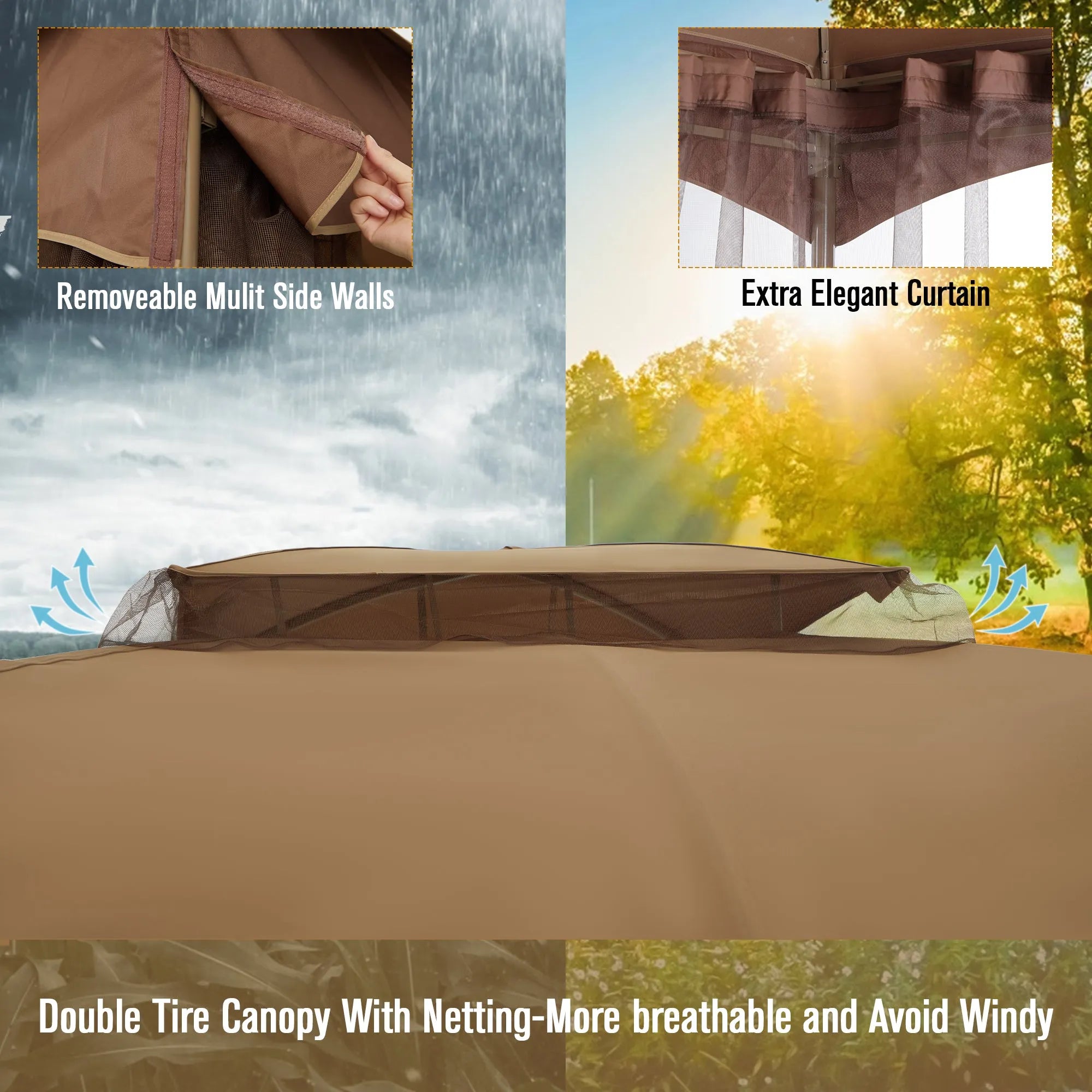 10x10Ft Double Vent Gazebo Outdoor Canopy With Privacy Netting