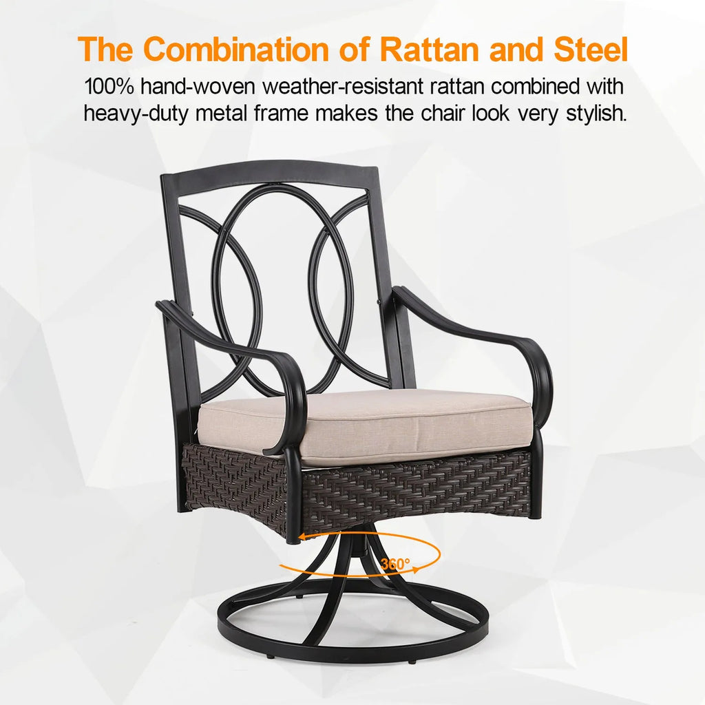 7-Piece Patio Dining Set With 6 Cushioned Steel & Rattan Chairs and Rectangle Table