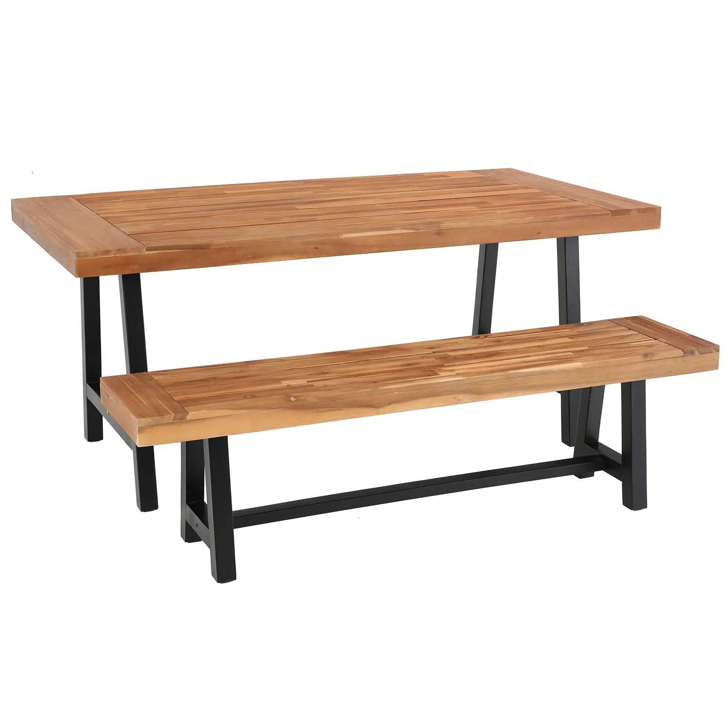 Patio Modern Acacia Wood Dining Set Outdoor Bench Picnic Table