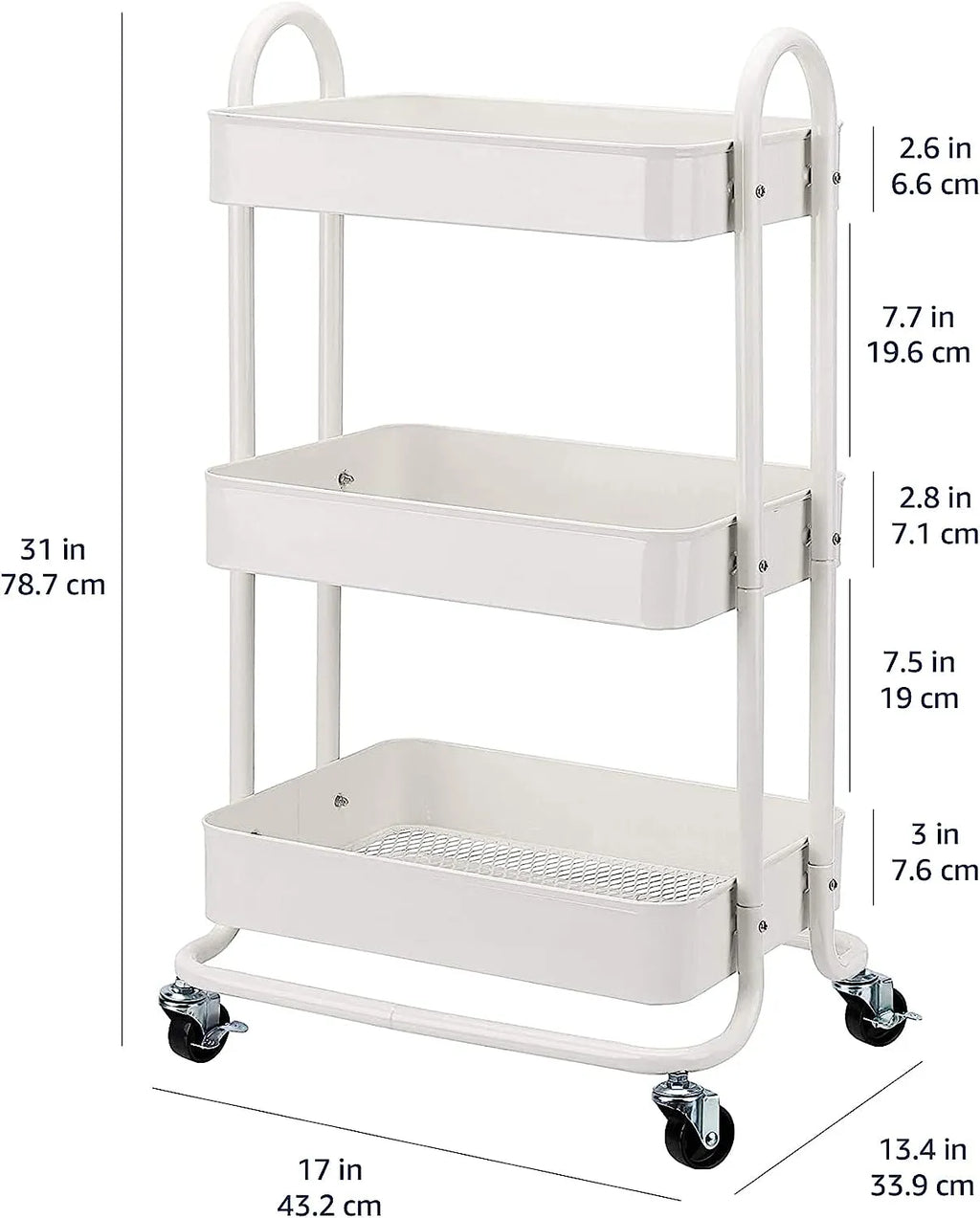 Basics 3-Tier Rolling Utility or Kitchen Cart - White