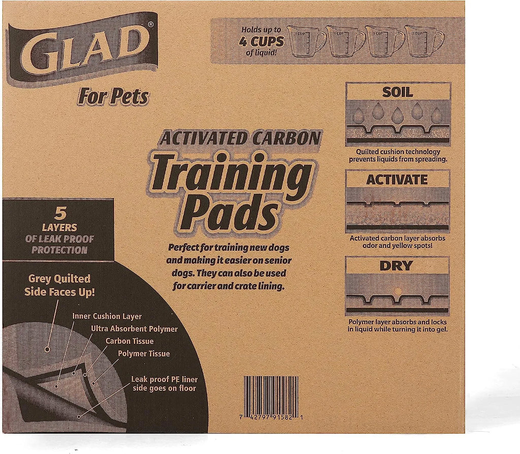 Glad for Pets Black Charcoal Puppy Pads 23" x 23" | Puppy Potty Training Pads That ABSORB & NEUTRALIZE Urine Instantly | New & Improved Quality Puppy Pee Pads, 100 count