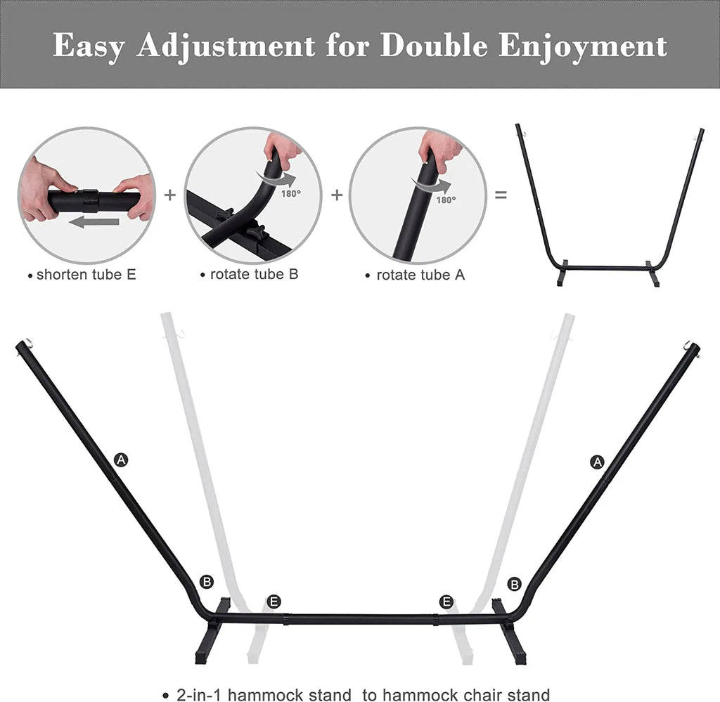 55 Inch Extra Large Double Hammock with Stand, 475lbs Capacity, Outdoor Portable Hammock with Hardwood Spreader Bar, Extra Large Pillow