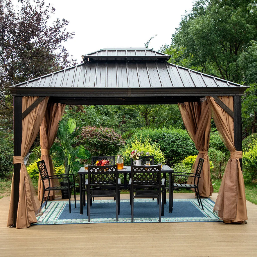 Outdoor Hardtop Gazebo Double Roof Canopy