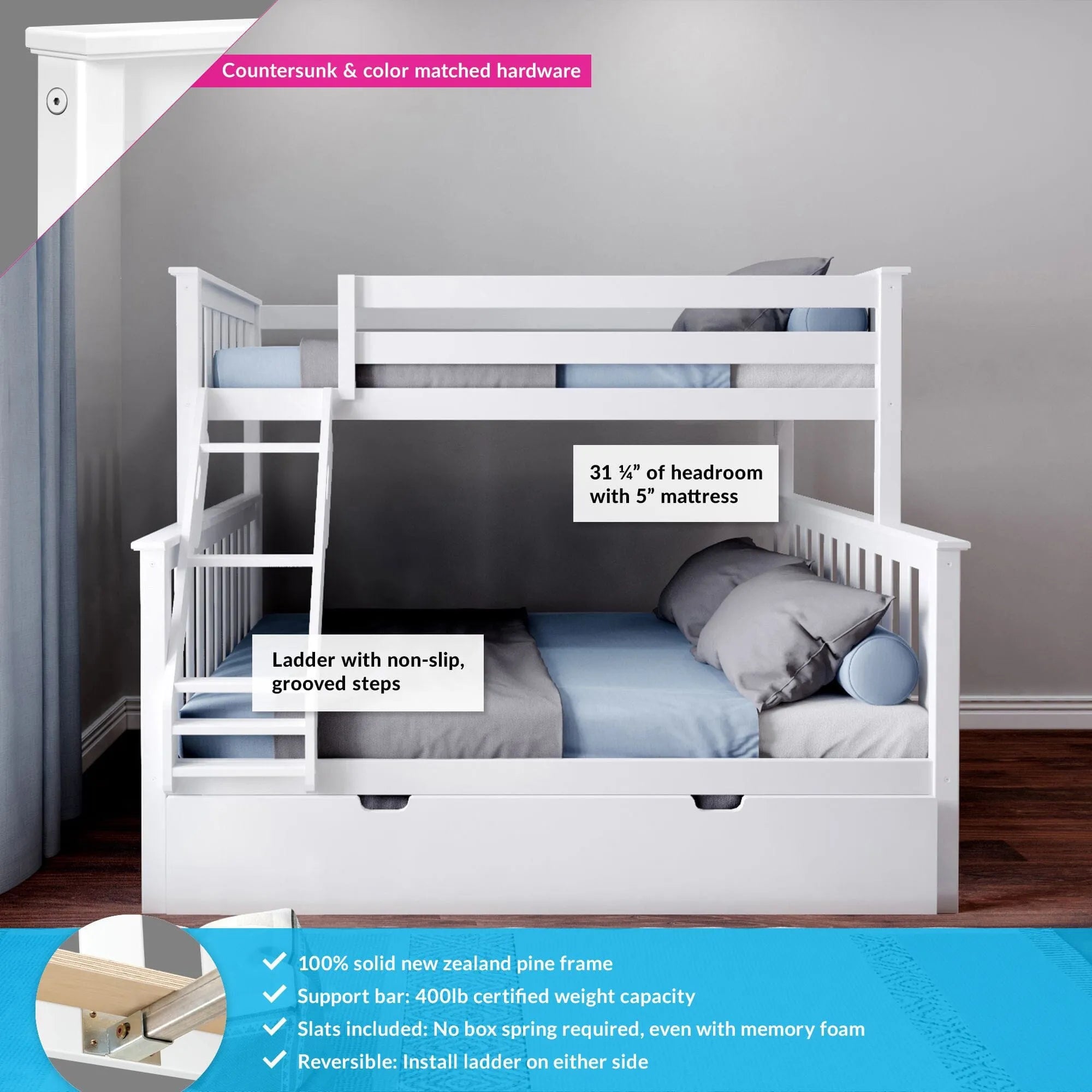 🎄Store Closing Sale💖Kids Solid Wood Twin-Over-Full Bunk Bed + Trundle Bed