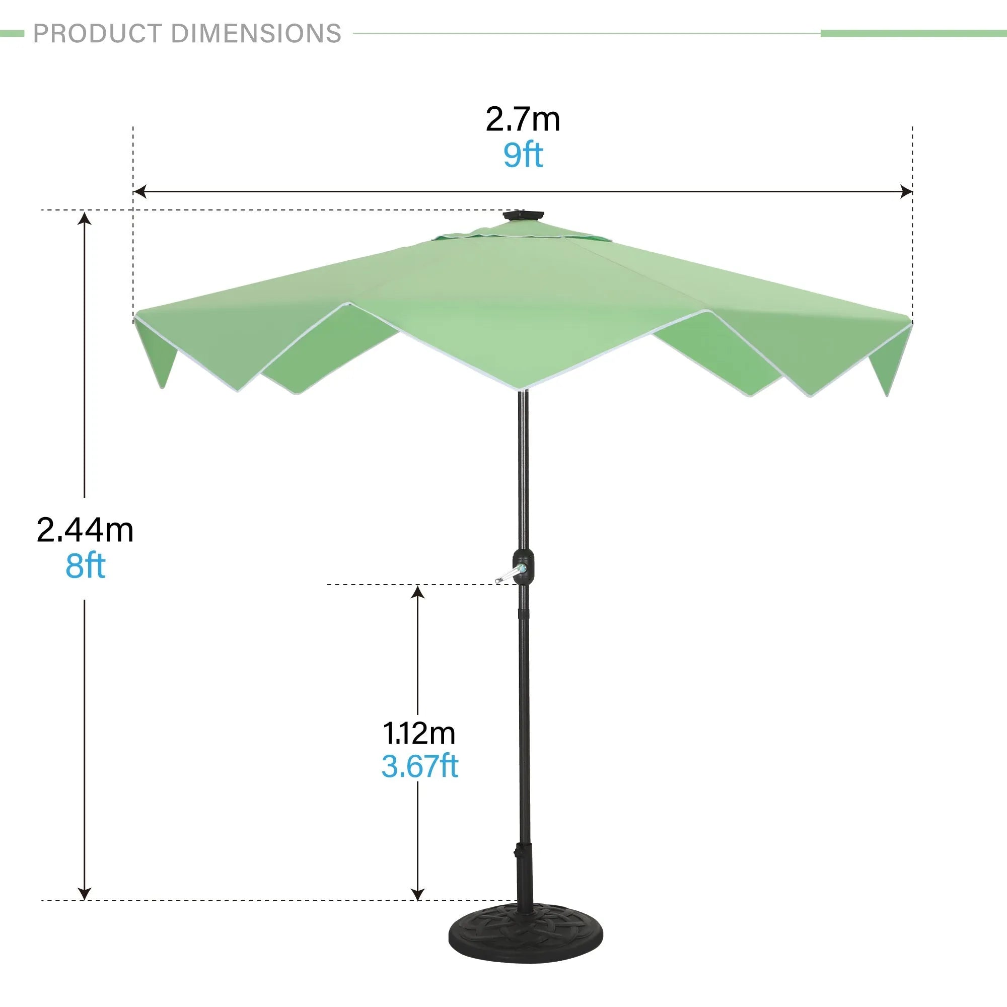 9/10ft Crank Open Patio Umbrella With 24 LED Lights & Ruffles