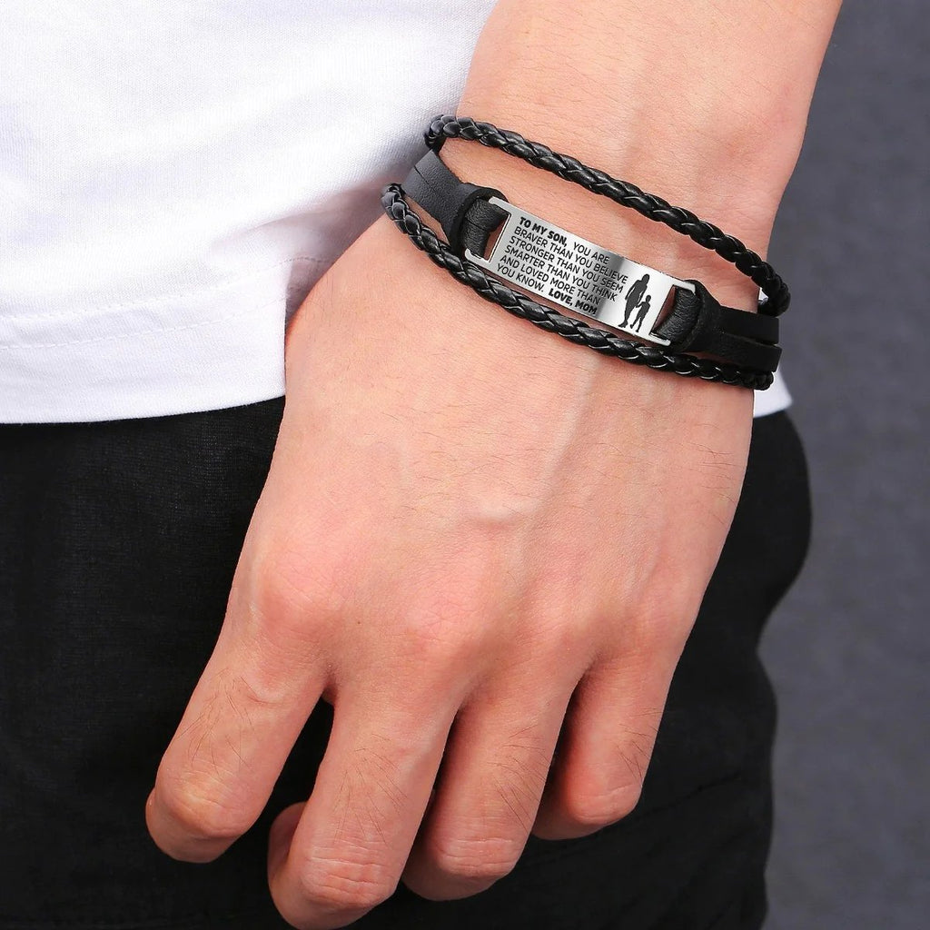From Mom to Son - Steel & Leather Style Bracelet