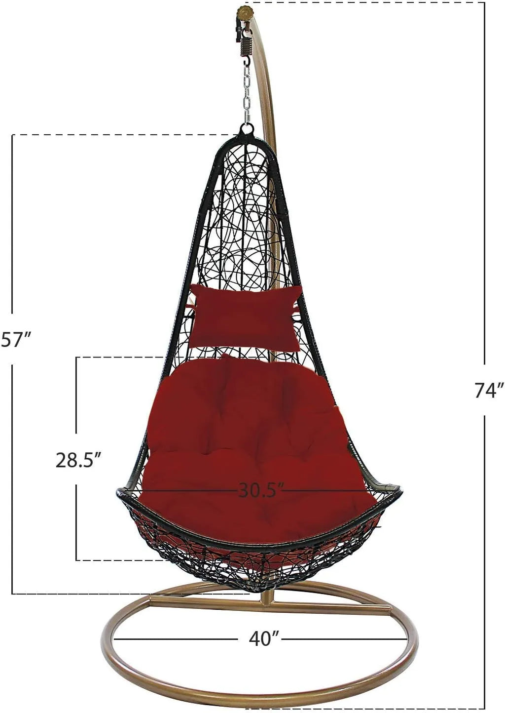 J.M.Deco Porch Swing Chair with Stand, Cushion & Pillow, Goldden Egg Rattan Wicker Swing Hanging Chair, Hammock Chair for Indoor, Outdoor, Garden, Backyard & Patio