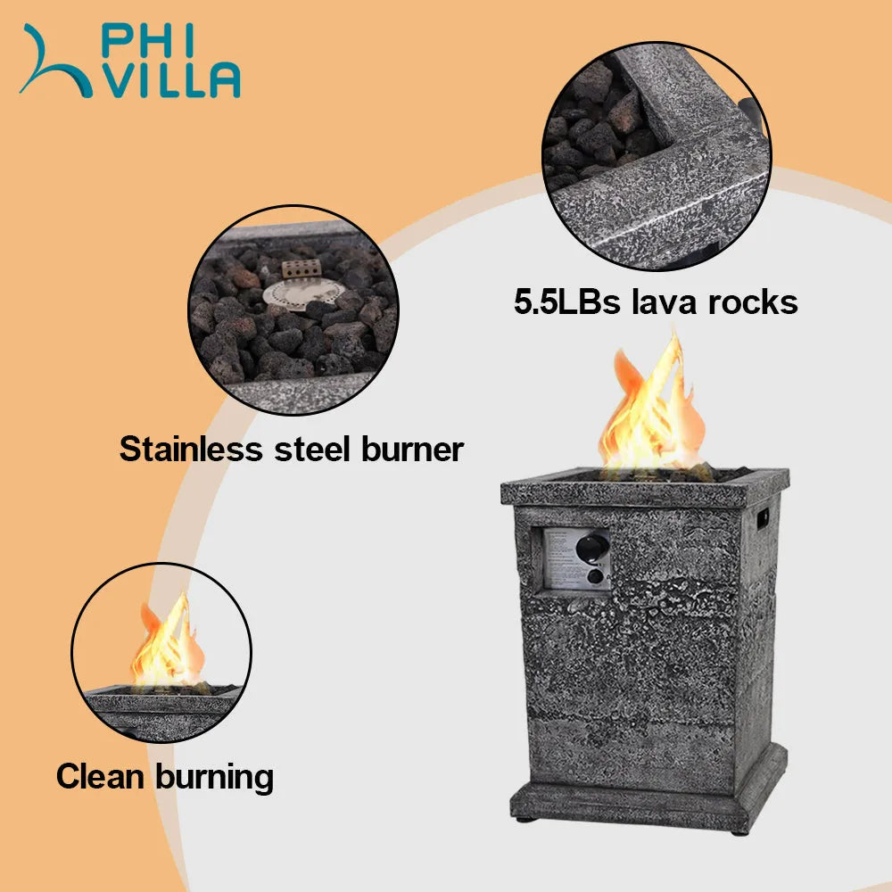 18 Inch 30,000BTU Outdoor Square Terrafab Gas Fire Pit With Waterproof Cover