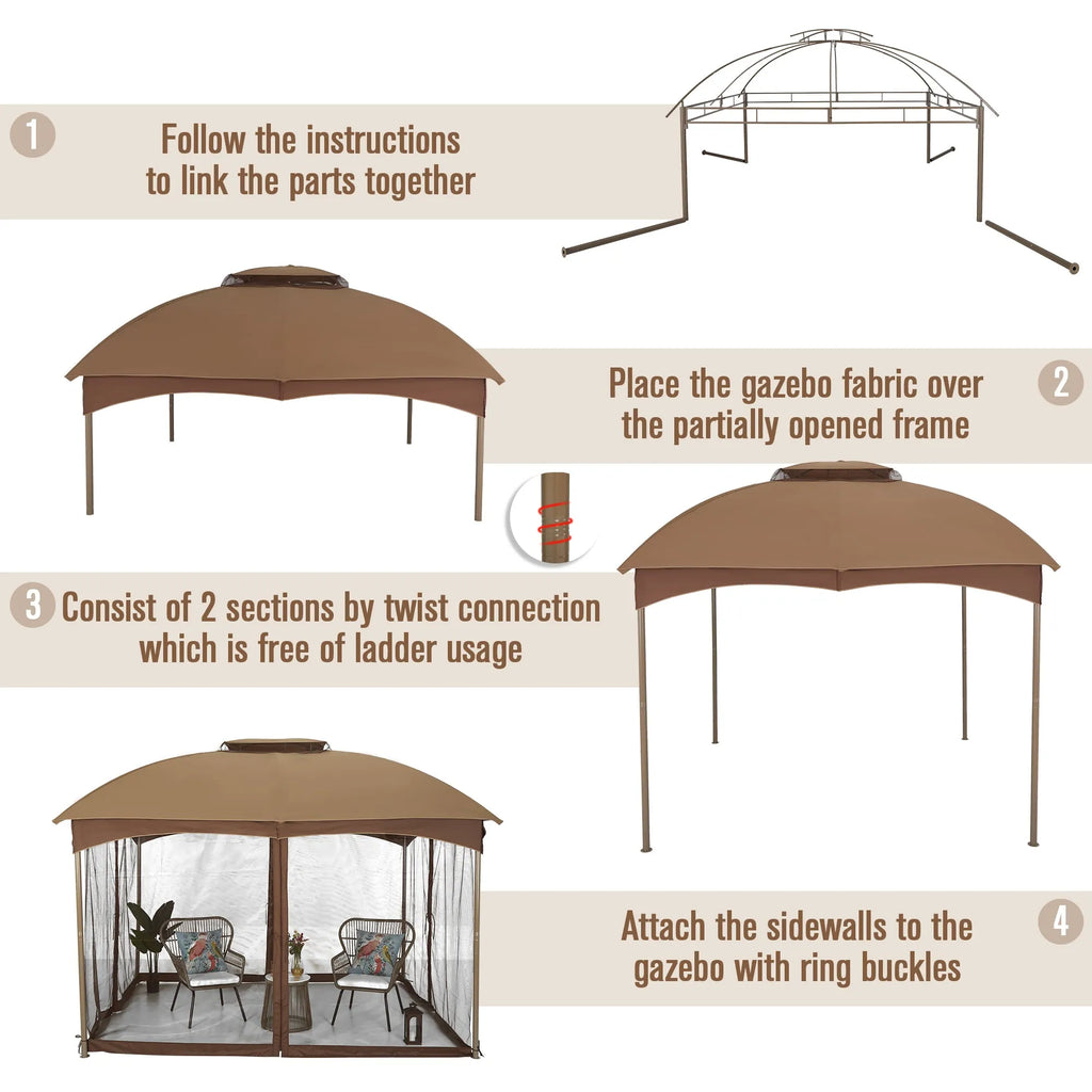 10x10Ft Double Vent Gazebo Outdoor Canopy With Privacy Netting