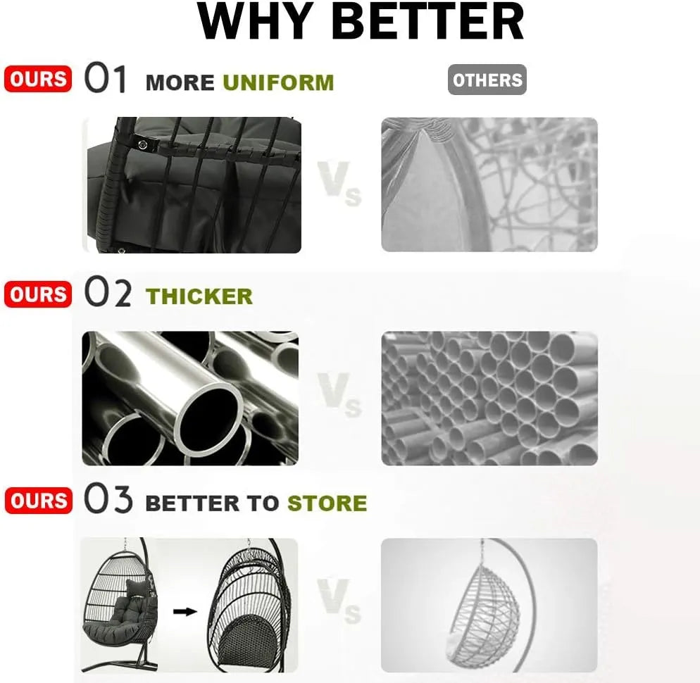 JOYBASE Hanging Egg Chair with Stand, Outdoor Wicker Rattan Egg Swing Chair with Stand and Cushion for Indoor Outdoor Bedroom Patio Garden (Grey/Black)