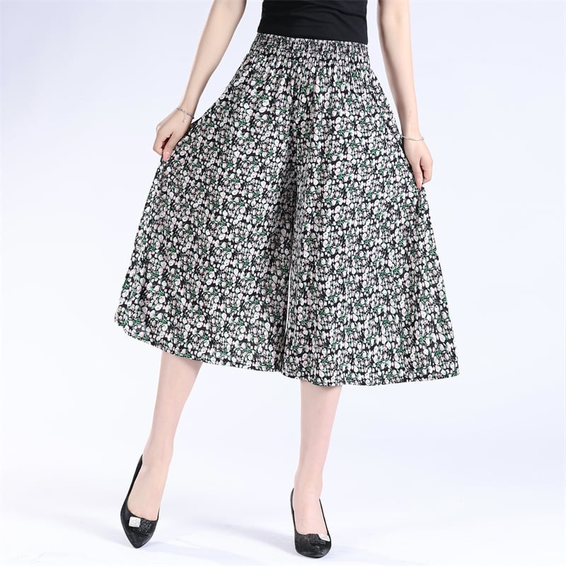 (49% OFF) Women's High Elastic Waist Pleated Chiffon Wide Leg Culottes