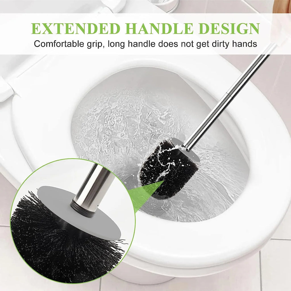 Toilet Brush and Holder, Compact Size Toilet Bowl Brush with Stainless Steel Handle, Small Size Plastic Holder Easy to Hide, Space Saving for Storage, Drip-Proof, Easy to Assemble, Deep Cleaning