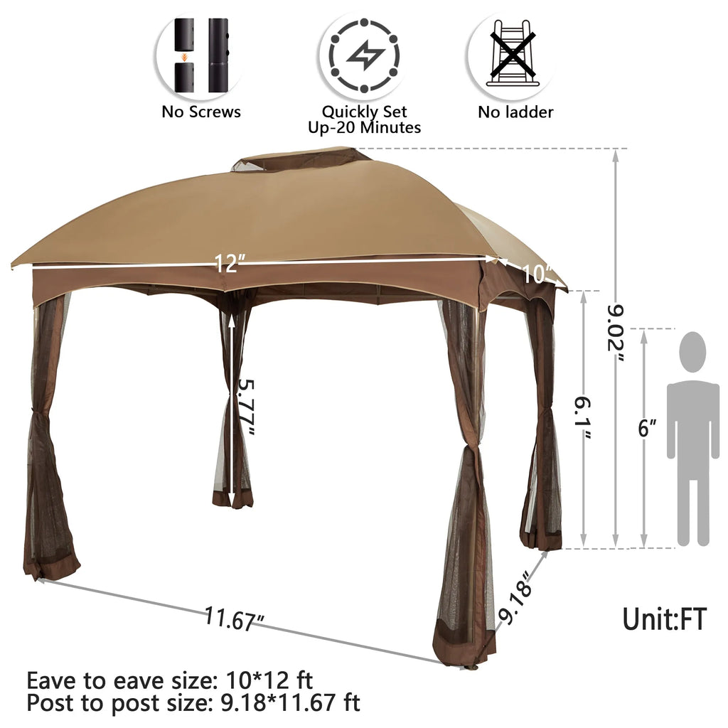 10x10Ft Double Vent Gazebo Outdoor Canopy With Privacy Netting