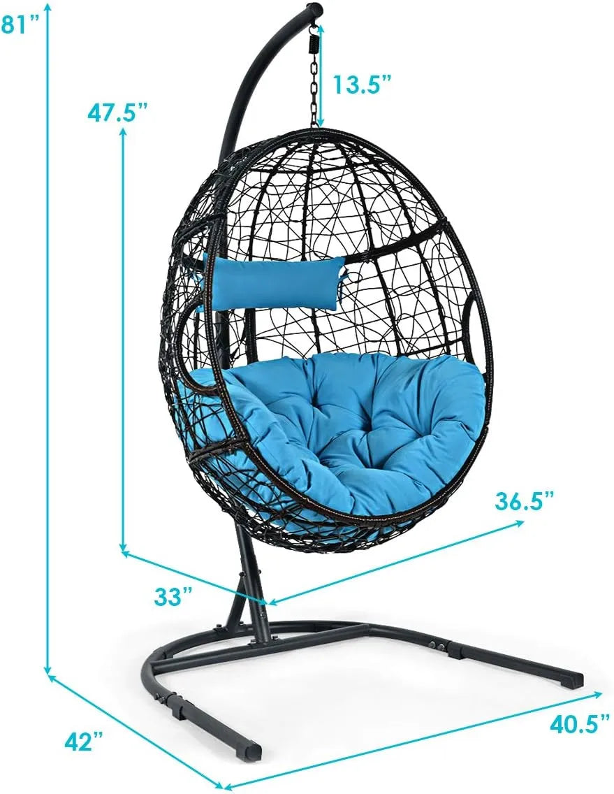 Giantex Hanging Egg Chair, 36.5-Width Oversized Swing Chair with C-Hammock Stand Set, Hammock Chair with Soft Seat Cushion & Pillow, Multifunctional Hanging Chairs for Outdoor Indoor Bedroom (Gray)