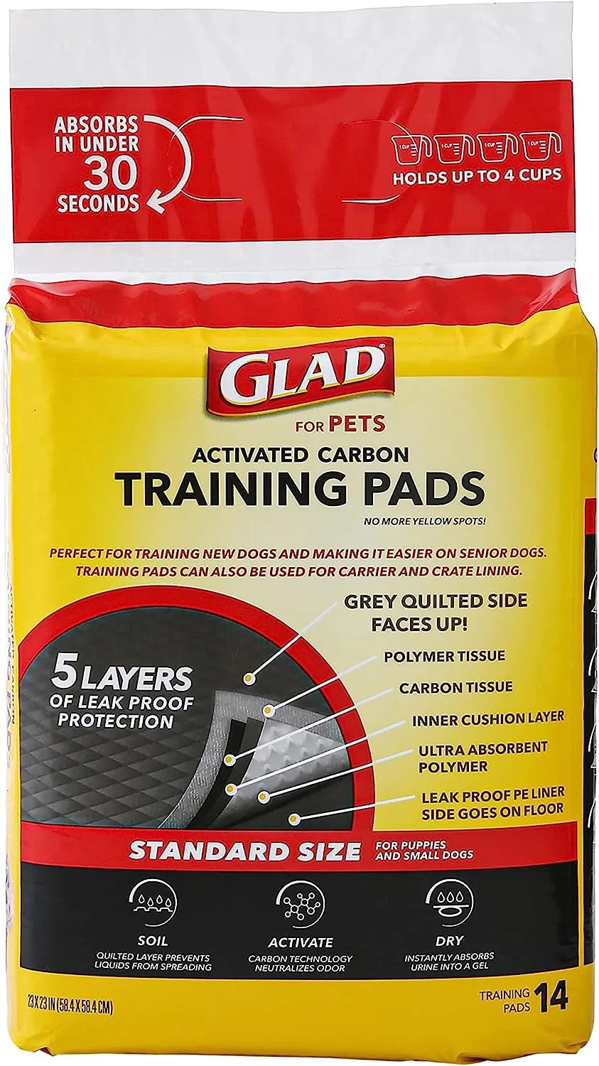 Glad for Pets Black Charcoal Puppy Pads 23" x 23" | Puppy Potty Training Pads That ABSORB & NEUTRALIZE Urine Instantly | New & Improved Quality Puppy Pee Pads, 100 count