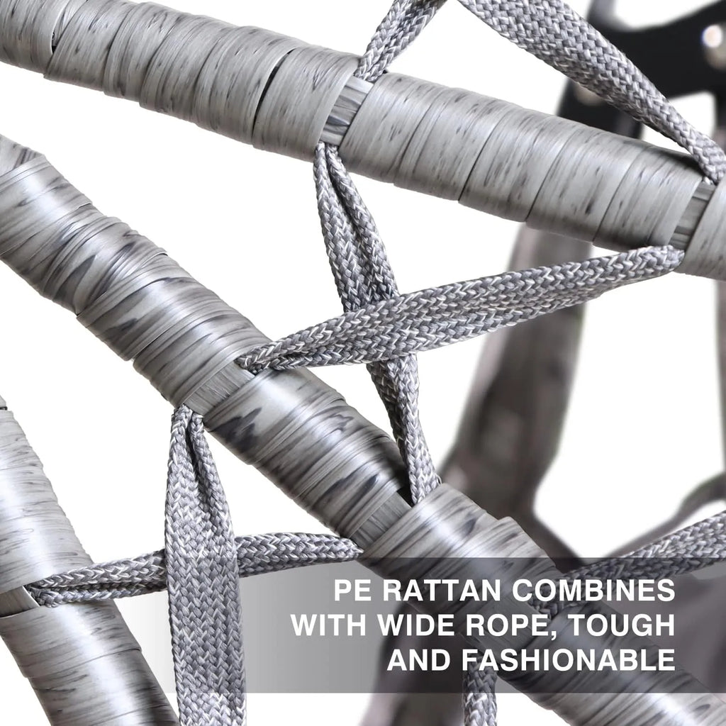 PRIVATE GARDEN Large Hanging Egg Chair with Stand Upgraded Wicker Egg Swing Chair Outdoor Indoor PE Rattan Hanging Chair with Grey Comfort Cushion Heavy Duty C-Stand