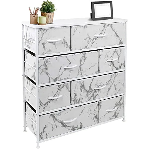Sorbus Dresser with 8 Drawers - Furniture Storage Chest Tower Unit for Bedroom, Hallway, Closet, Office Organization - Steel Frame, Wood Top, Easy Pull Fabric Bins (White)