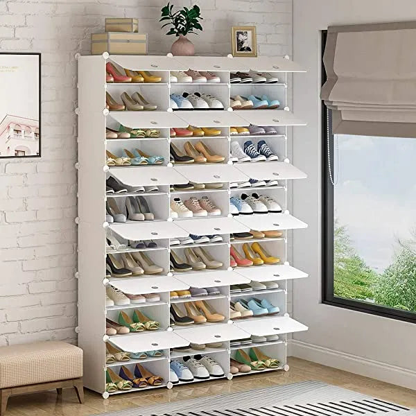 KOUSI Portable Shoe Rack Organizer 24 Pair Tower Shelf Storage Cabinet Stand Expandable for Heels, Boots, Slippers, 6 Tier White 32"x12"x36"