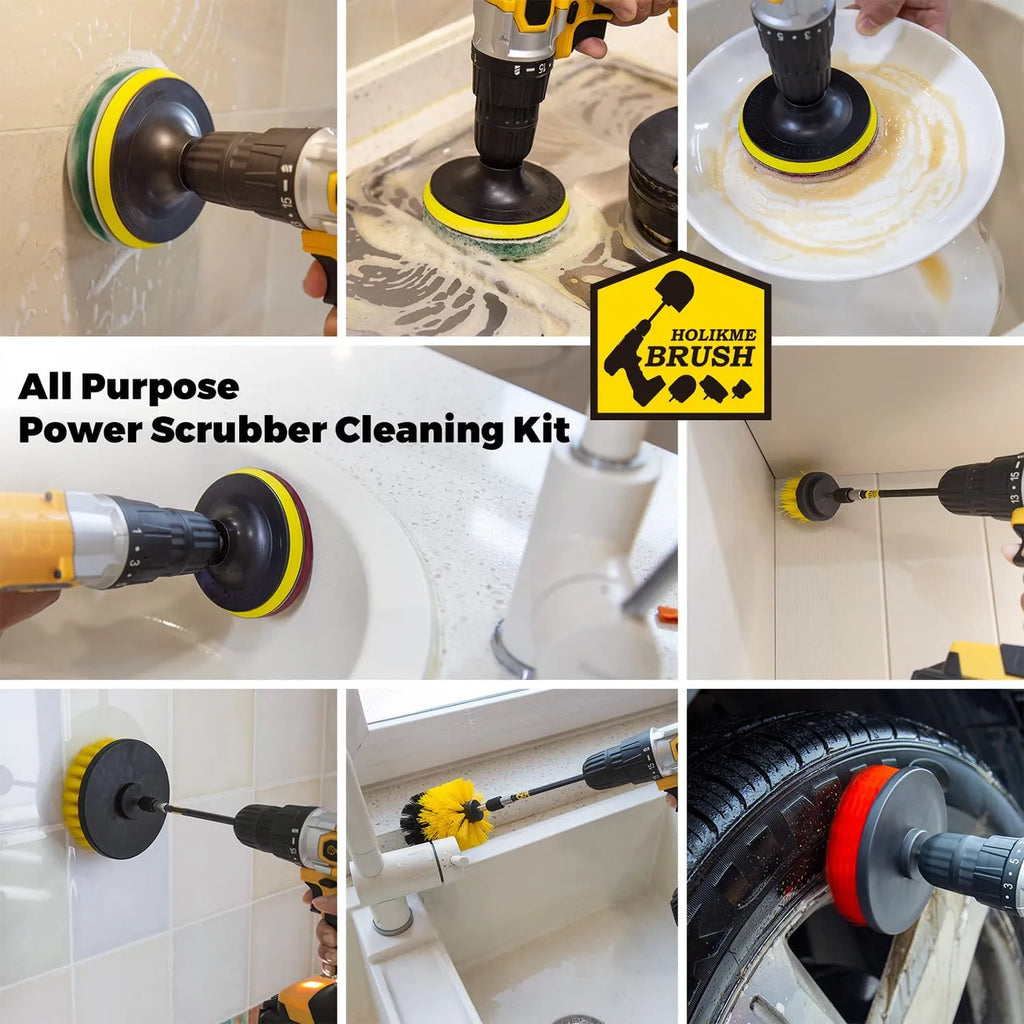 22Piece Drill Brush Attachments Set, Scrub Pads & Sponge, Buffing Pads, Power Scrubber Brush with Extend Long Attachment, Car Polishing Pad Kit